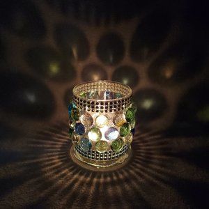 Round Glass Luminary Vase 4" Tall x 3" Wide Blue & Green